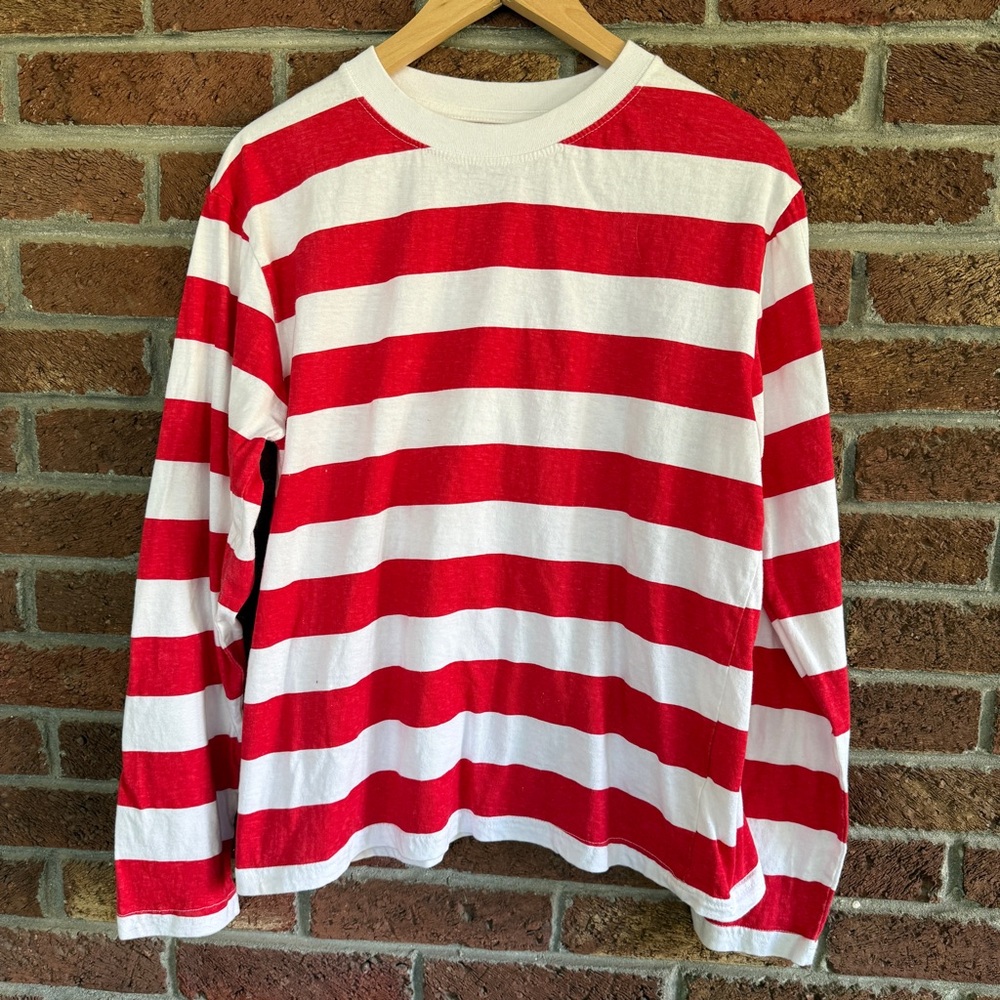 dyj retro shirt.  red white stripe.  euc.  medium mens.  where’s waldo.